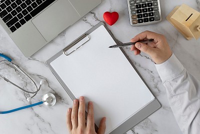 Medical billing specialist reviewing CPT codes and insurance claims on computer